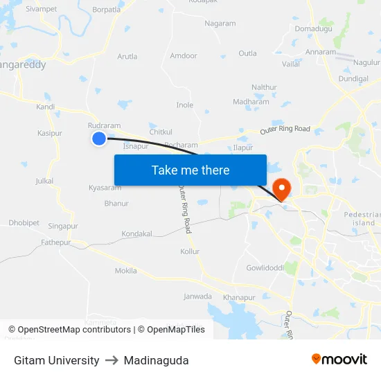 Gitam University to Madinaguda map
