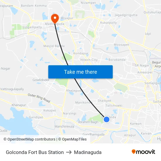 Golconda Fort Bus Station to Madinaguda map