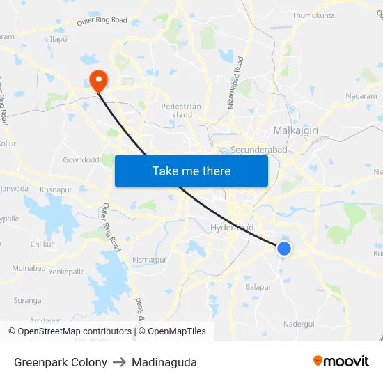 Greenpark Colony to Madinaguda map