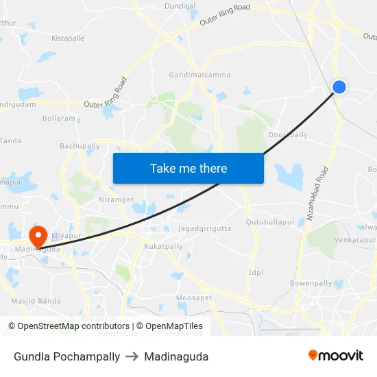 Gundla Pochampally to Madinaguda map