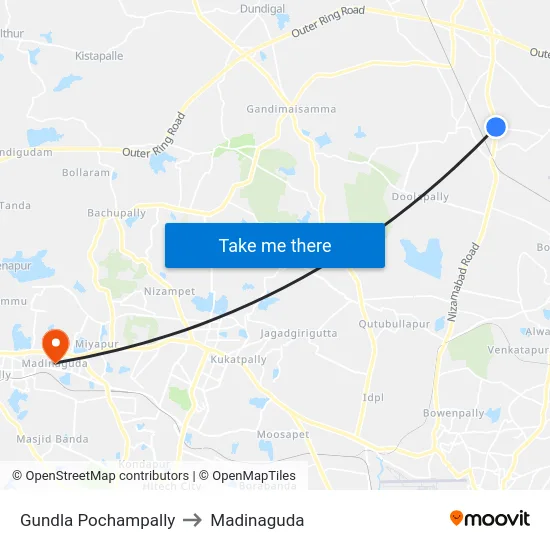 Gundla Pochampally to Madinaguda map