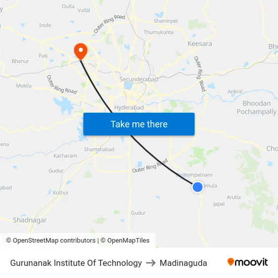 Gurunanak Institute Of Technology to Madinaguda map