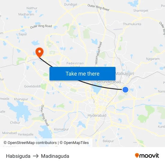 Habsiguda to Madinaguda map