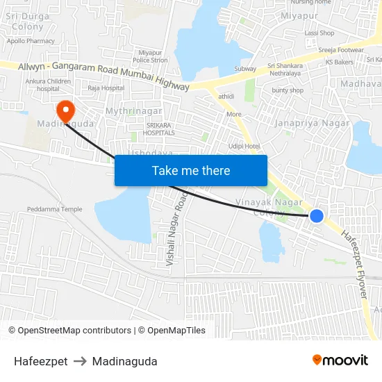 Hafeezpet to Madinaguda map