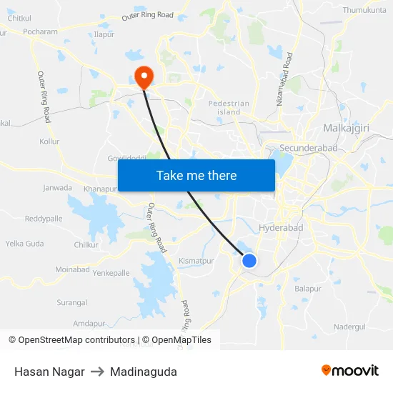Hasan Nagar to Madinaguda map