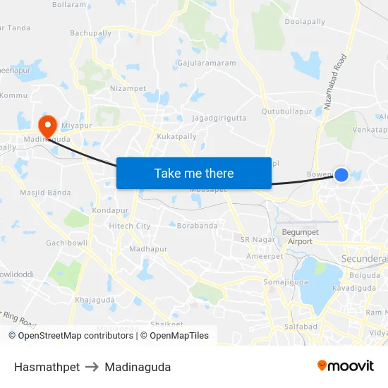 Hasmathpet to Madinaguda map