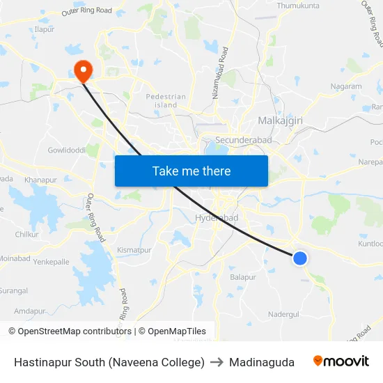 Hastinapur South (Naveena College) to Madinaguda map