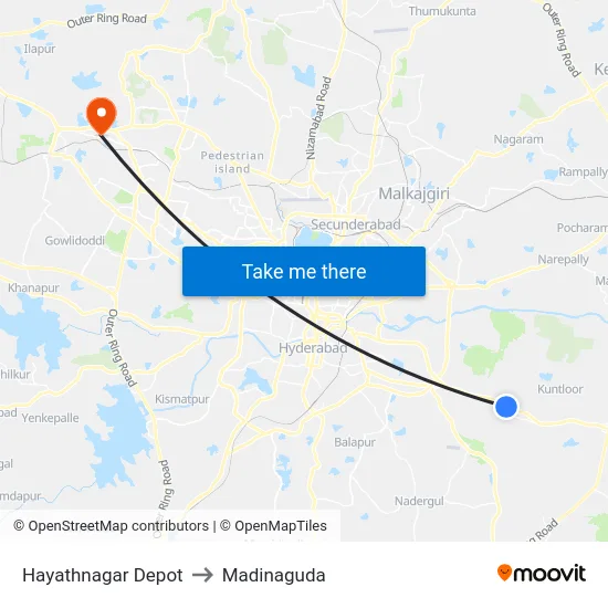 Hayathnagar Depot to Madinaguda map