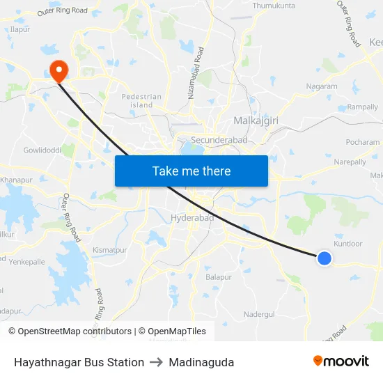Hayathnagar Bus Station to Madinaguda map