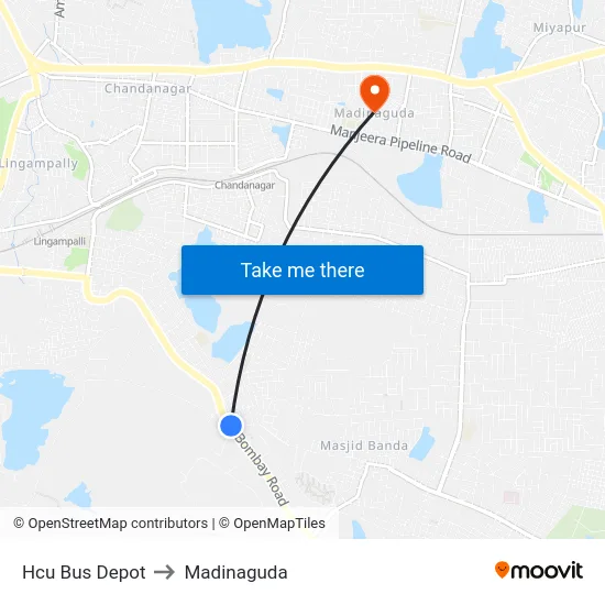 Hcu Bus Depot to Madinaguda map