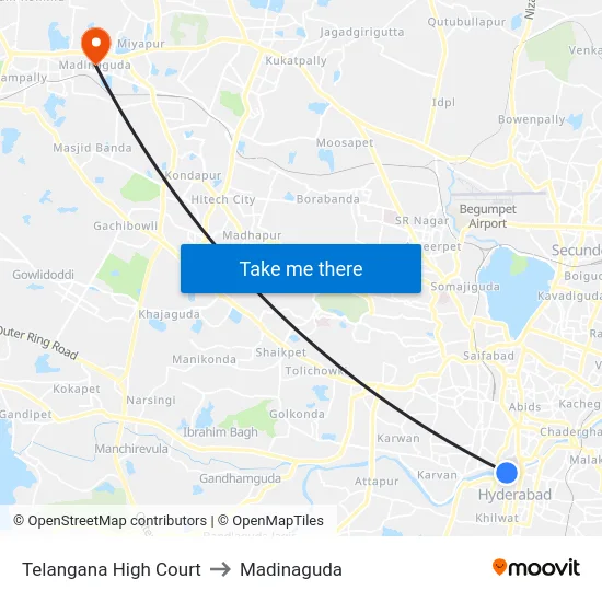 Telangana High Court to Madinaguda map