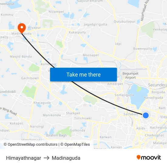 Himayathnagar to Madinaguda map