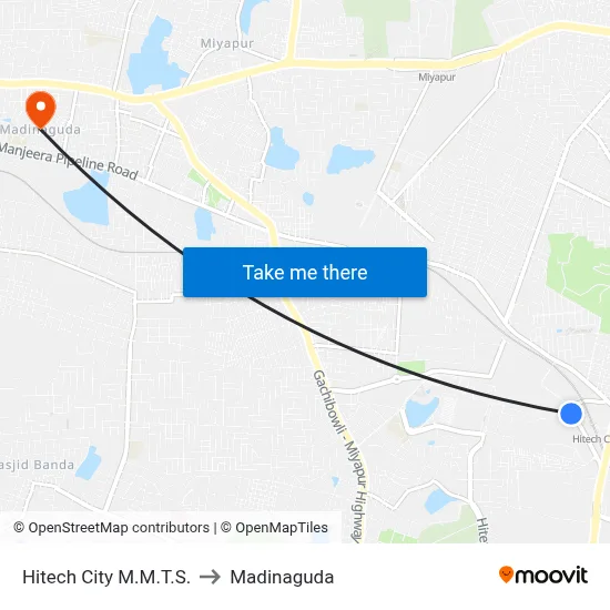Hitech City M.M.T.S. to Madinaguda map