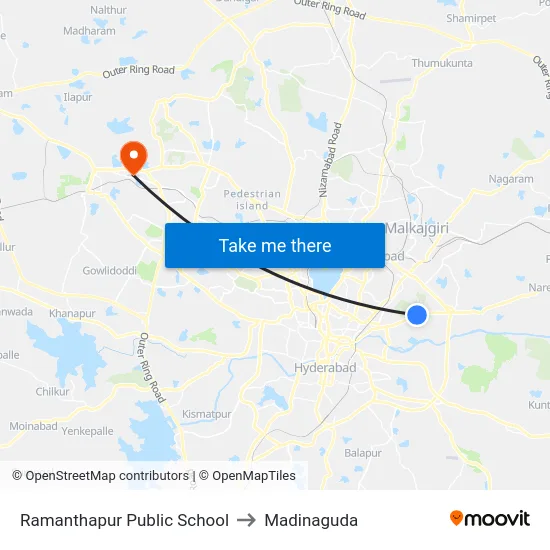 Ramanthapur Public School to Madinaguda map
