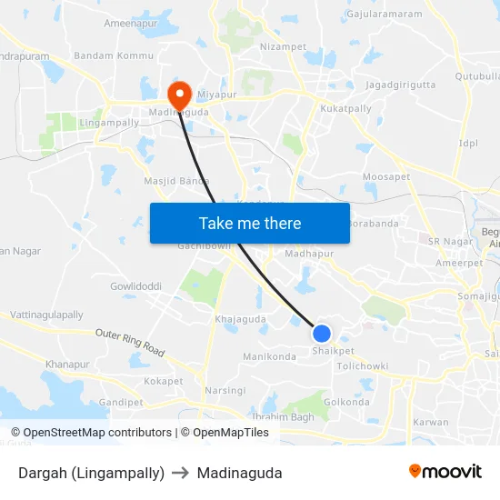 Dargah (Lingampally) to Madinaguda map