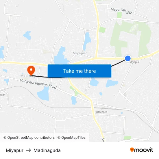 Miyapur to Madinaguda map