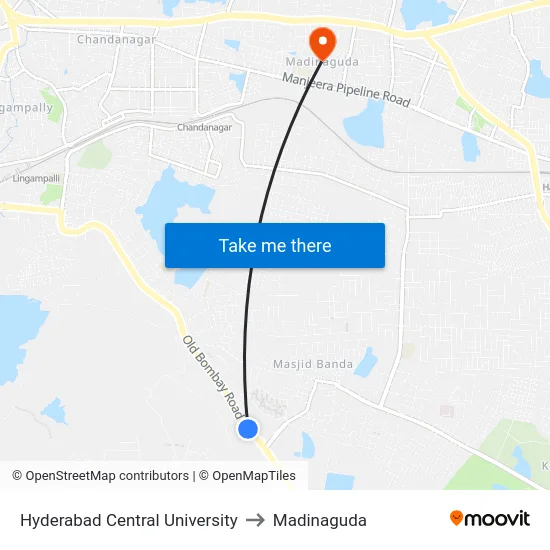 Hyderabad Central University to Madinaguda map