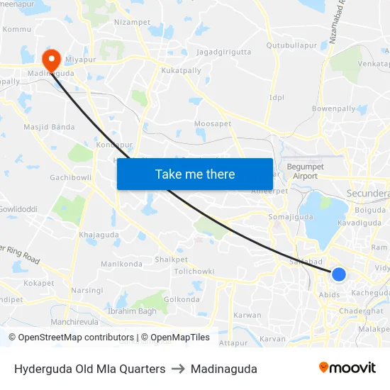Hyderguda Old Mla Quarters to Madinaguda map