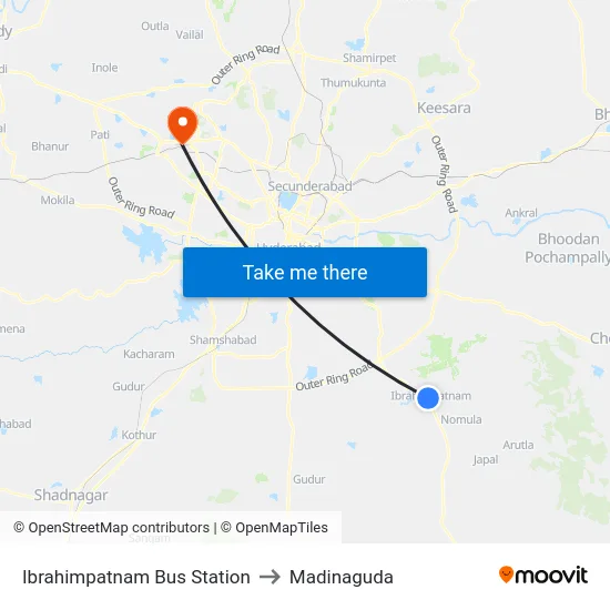 Ibrahimpatnam Bus Station to Madinaguda map