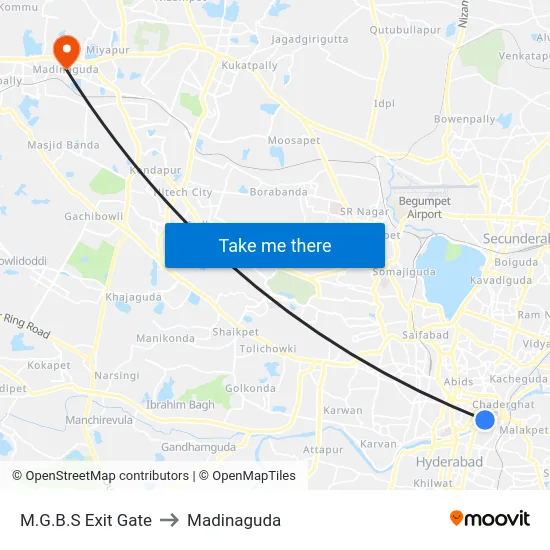 M.G.B.S Exit Gate to Madinaguda map