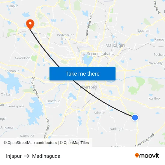 Injapur to Madinaguda map