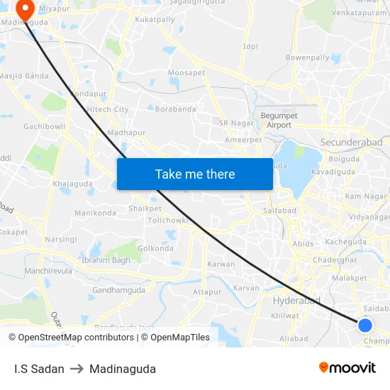 I.S Sadan to Madinaguda map