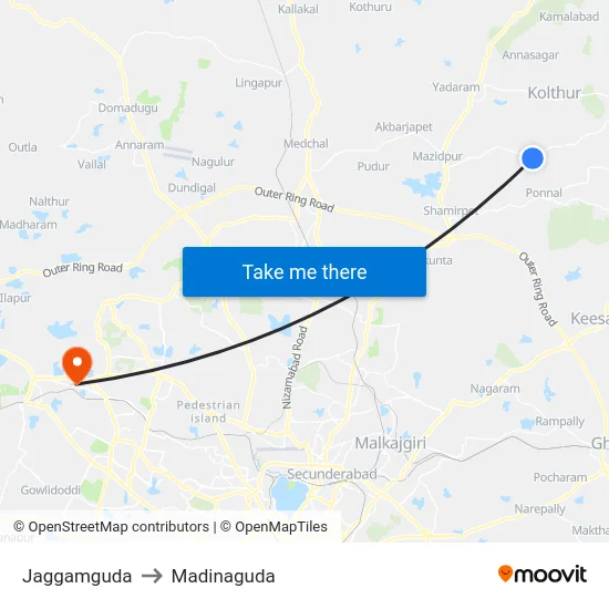 Jaggamguda to Madinaguda map