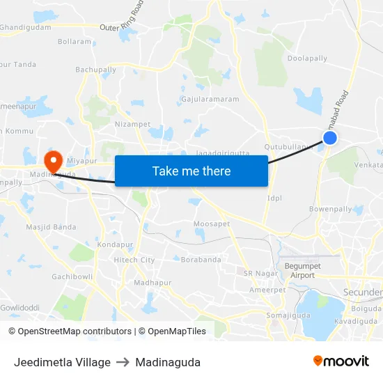 Jeedimetla Village to Madinaguda map