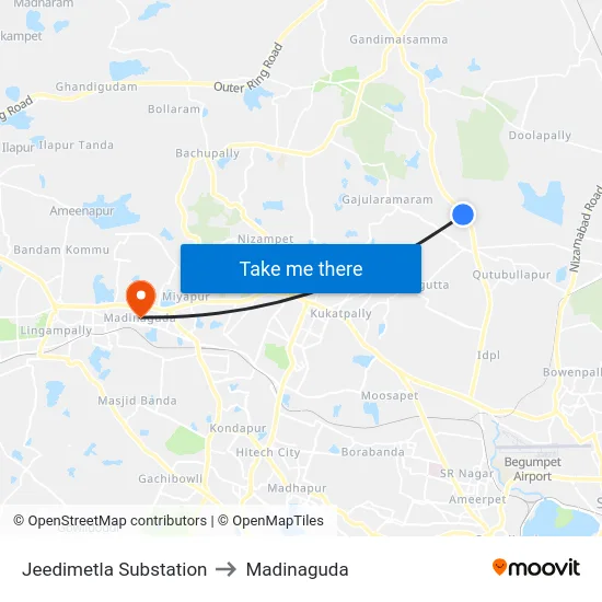 Jeedimetla Substation to Madinaguda map