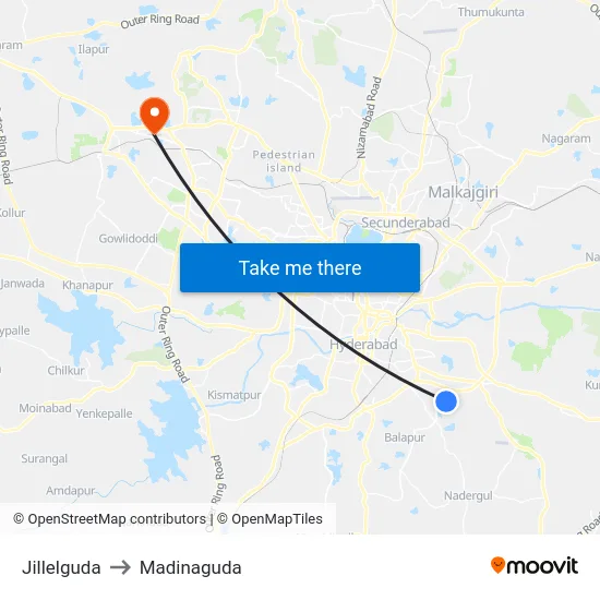 Jillelguda to Madinaguda map