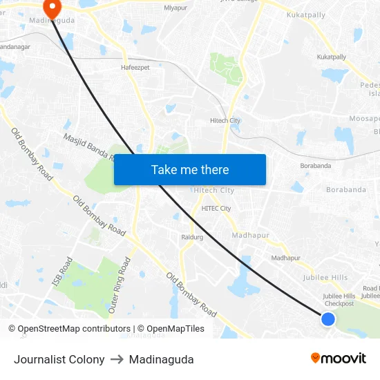 Journalist Colony to Madinaguda map