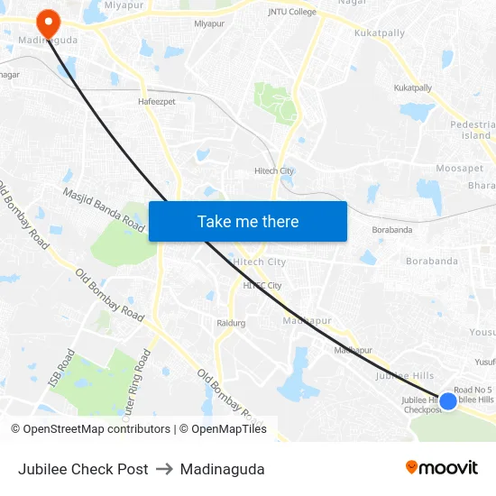 Jubilee Check Post to Madinaguda map