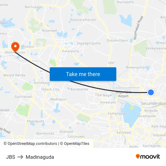 JBS to Madinaguda map