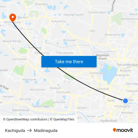 Kachiguda to Madinaguda map