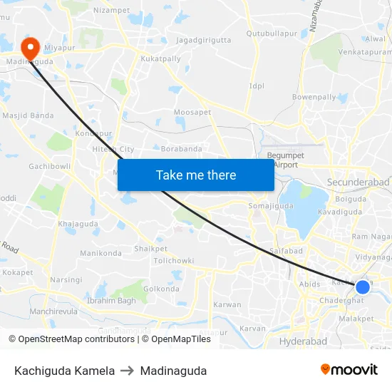 Kachiguda Kamela to Madinaguda map