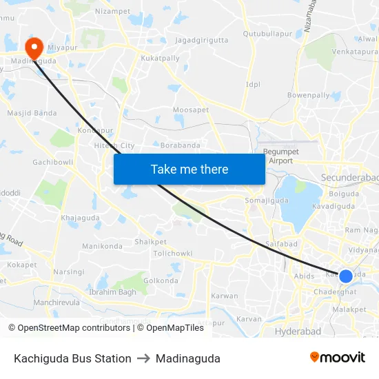 Kachiguda Bus Station to Madinaguda map