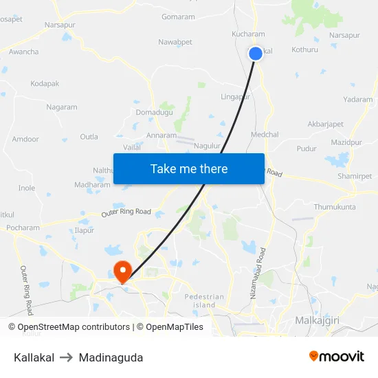 Kallakal to Madinaguda map
