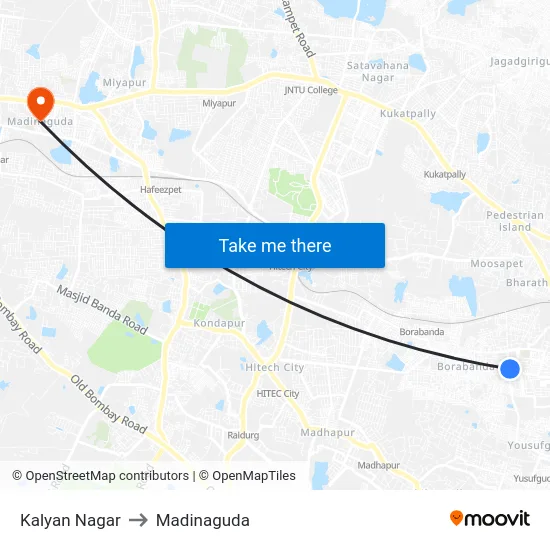 Kalyan Nagar to Madinaguda map