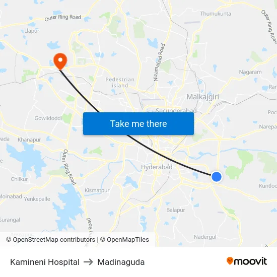 Kamineni Hospital to Madinaguda map
