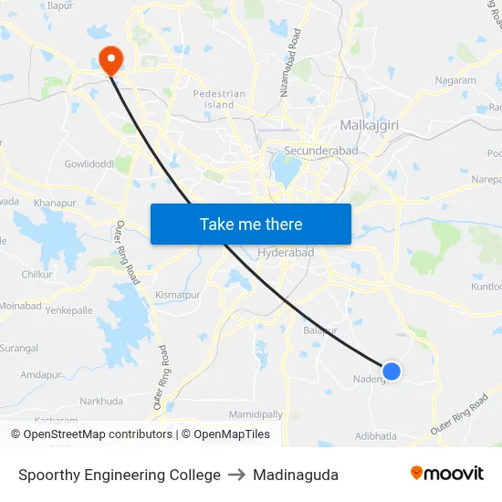 Spoorthy Engineering College to Madinaguda map