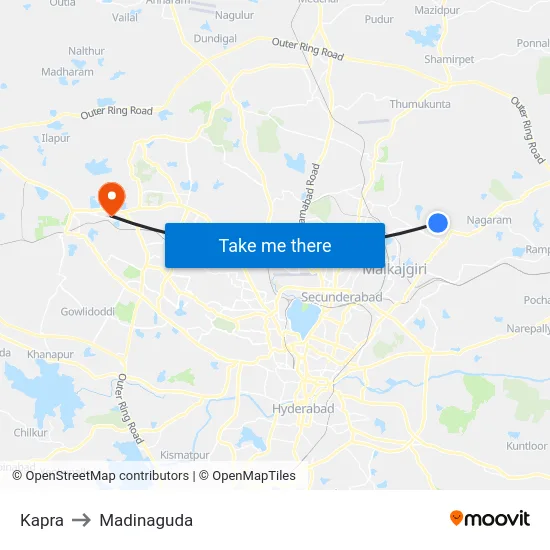 Kapra to Madinaguda map