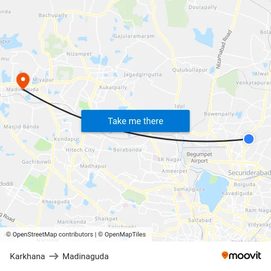 Karkhana to Madinaguda map