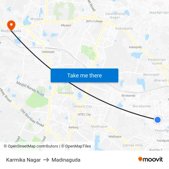 Karmika Nagar to Madinaguda map