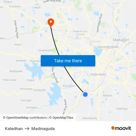 Katedhan to Madinaguda map