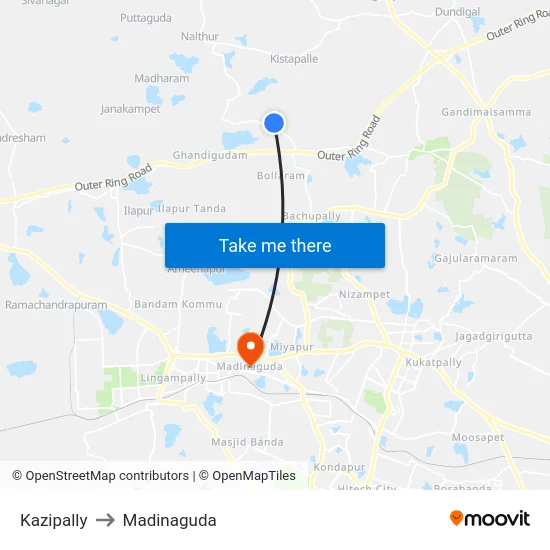 Kazipally to Madinaguda map