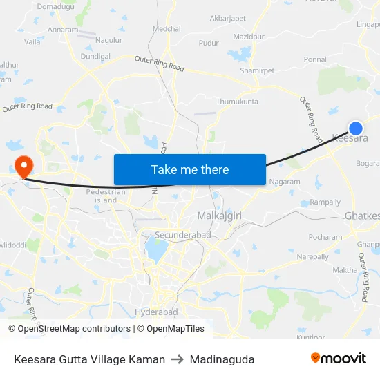 Keesara Gutta Village Kaman to Madinaguda map