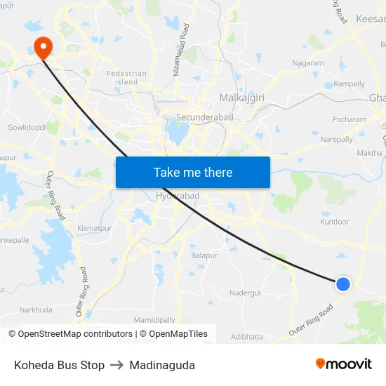 Koheda Bus Stop to Madinaguda map