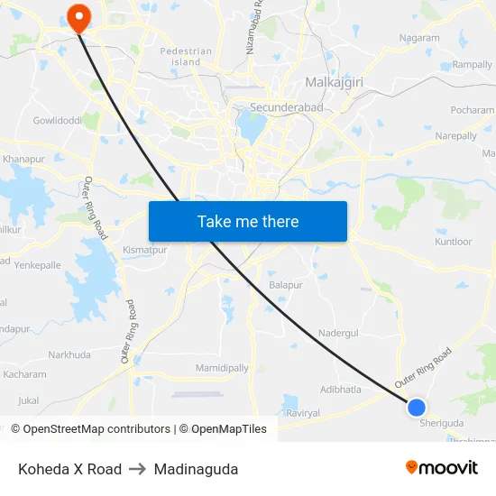 Koheda X Road to Madinaguda map