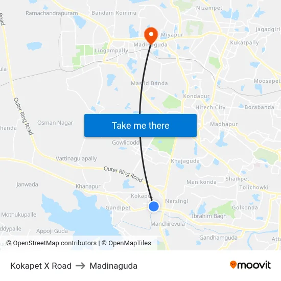 Kokapet X Road to Madinaguda map