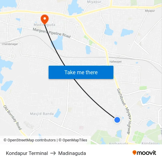 Kondapur Terminal to Madinaguda map